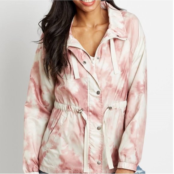 Maurices Jackets & Blazers - Maurices Pink Tie Dye White Windbreaker Zipper Pockets Cinch Waist Jacket P6568